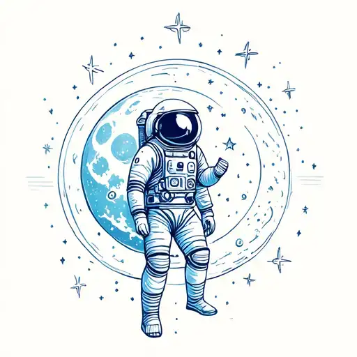 Astronaut With Moon Surrounded By Stars