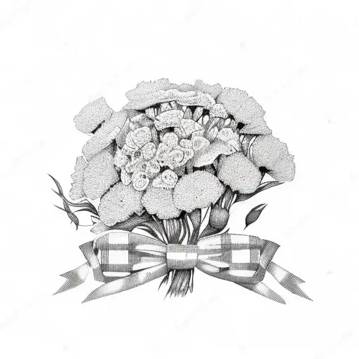 Horseshoe Covered In Carnations And A Black And White Checkered Ribbon