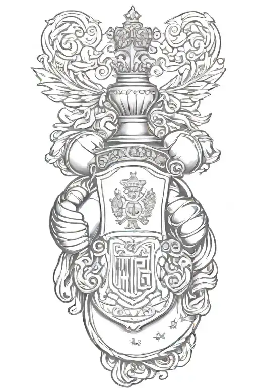 A Family Crest Incorporating Elements Of Boxing Gloves And Military Insignia