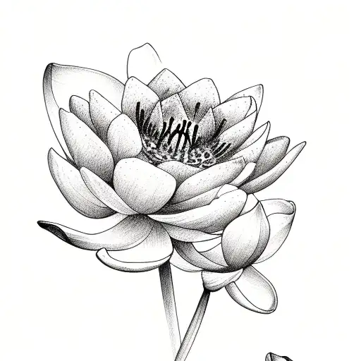 Bouquet Of Two Larkspurs And One Water Lilly