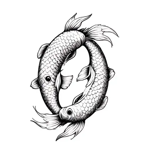 Two Koi Fish Yin Yang Symbol Intertwined