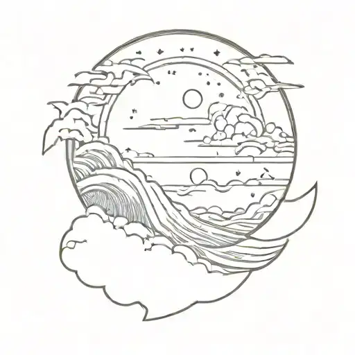 Moonlight Reflecting On Ocean Waves In A Sketch Style