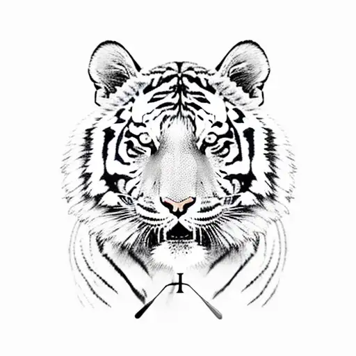 Tiger With Scars And A Clock And Lightning