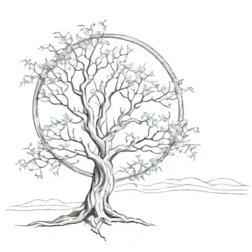 Large Tree With Four Long Indiviual Branchs That Tips Wrap In A Circle