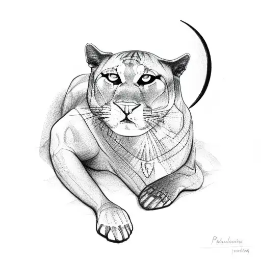 Panther Laying Looking Up At Moon