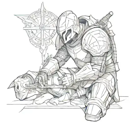 Warrior With Spartan Armor Kneeling In Prayer