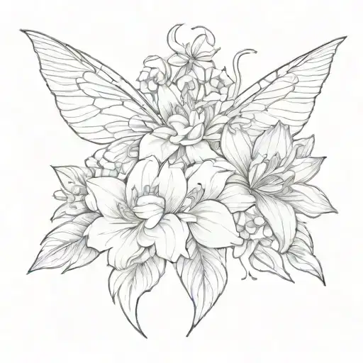 Half Fairy Wing Half Dalias Flowers