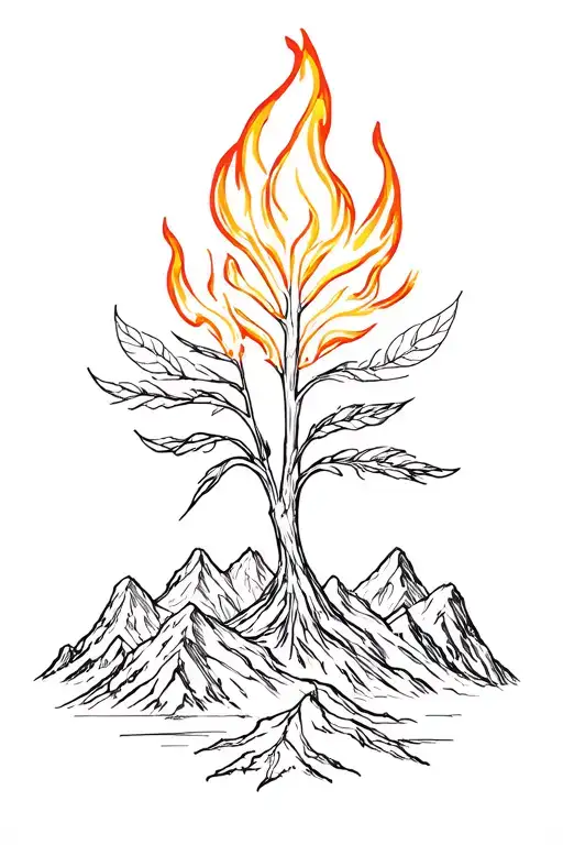 Plant On Fire With Rocky Mountains