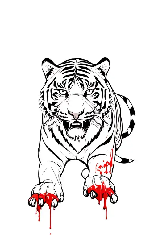 Tiger With Zombie Paws And Blood Dripping From Its Fur