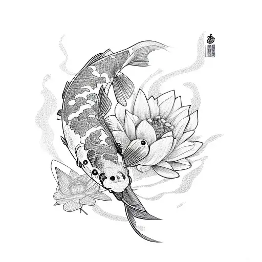 Koi Fish With Sakura Flower