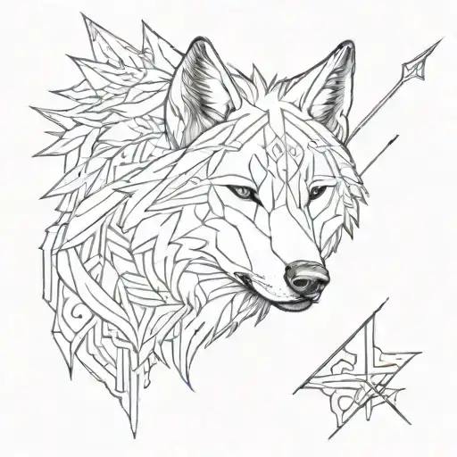 Half Wolf Head Abstract Arrow
