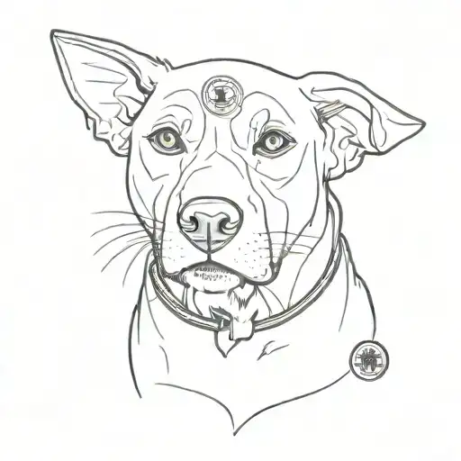A Minimalist Line Drawing Of A Dog With A Tsa Badge In Its Mouth