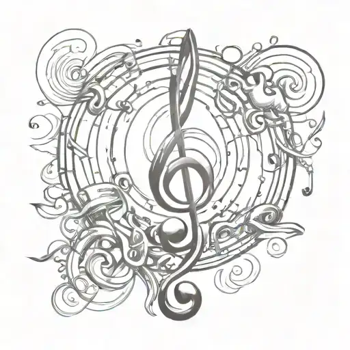 Design A Tattoo With A Music Note And A Hr Badge Entwined With Gym Equipment In A Sketch Style