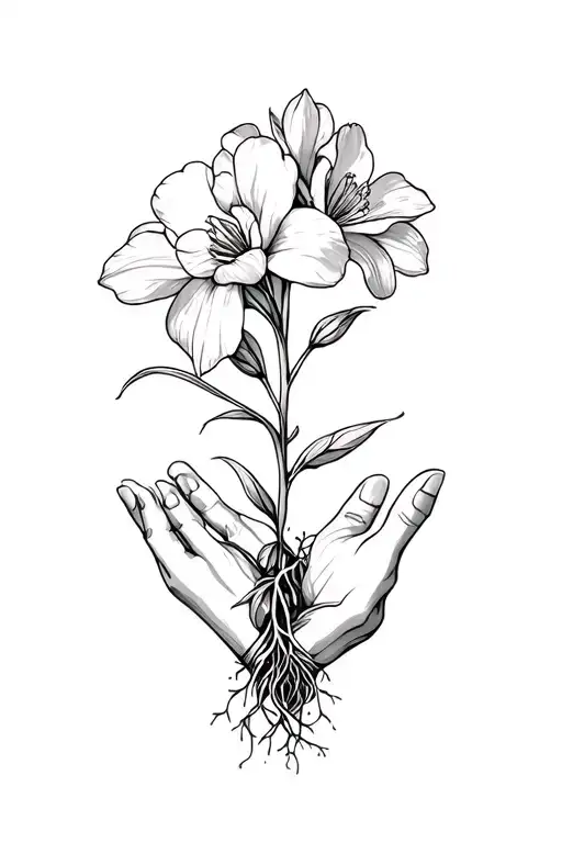 Freesia Flower Growing With Roots Like Holding Hands Holding