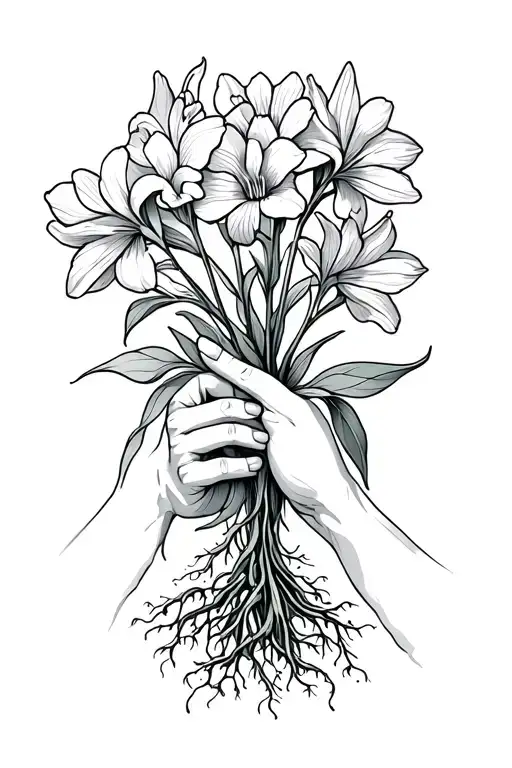 Freesia Flower Growing From The Roots As Holding Hands Holding And Unconditional Love Symbol