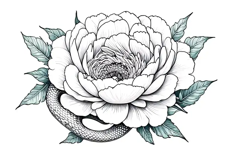 Snake In Peonies Flower Intertwined