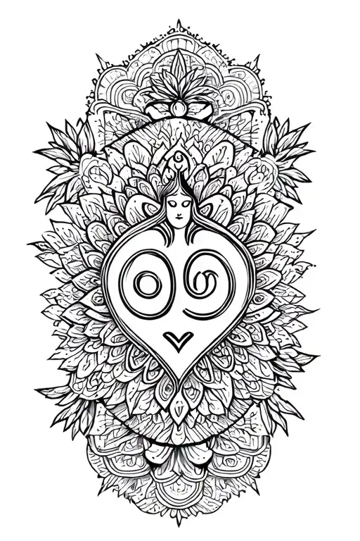 Unconditional Love Symbol Integrated In Shanti Symbol And Fressia On Top