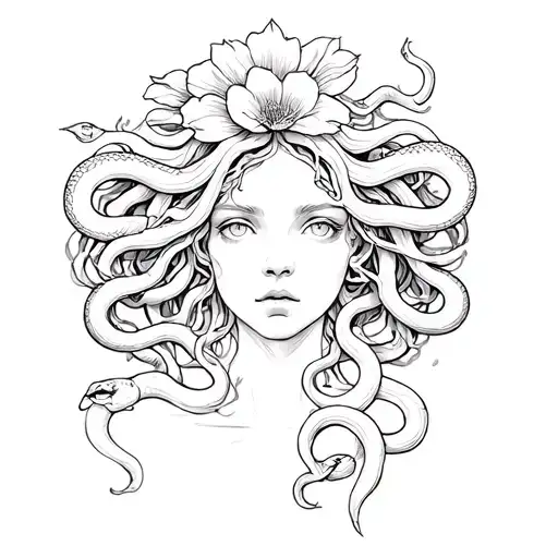 Medusa With 14 Snakes And 1 Flower