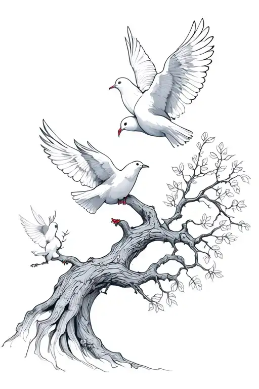 A Beautiful Tree Of Life With Three Freedom Doves In The Tree