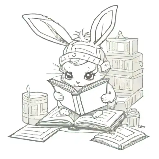 Cute Chibi Rabbit Reading A Book