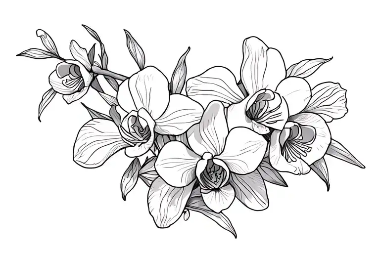 Tattoo With Orchid Flowers And Freesia Flowers