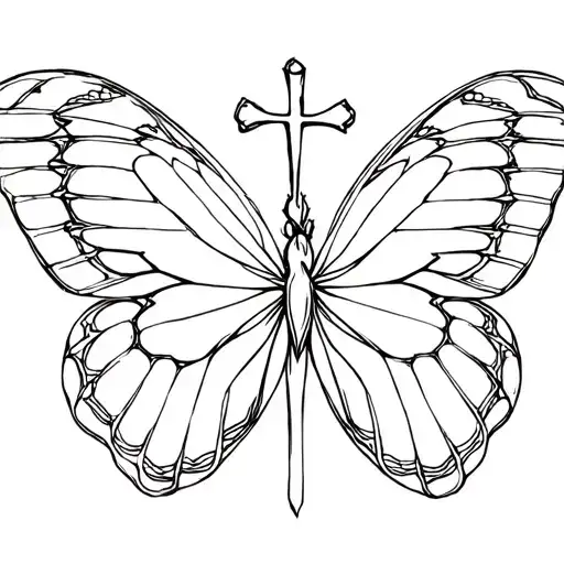 Fine Line Butterfly With A Cross In The Middle