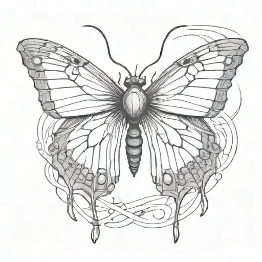 A Realistic Black-grey Tattoo Of A Butterfly Winged Spider