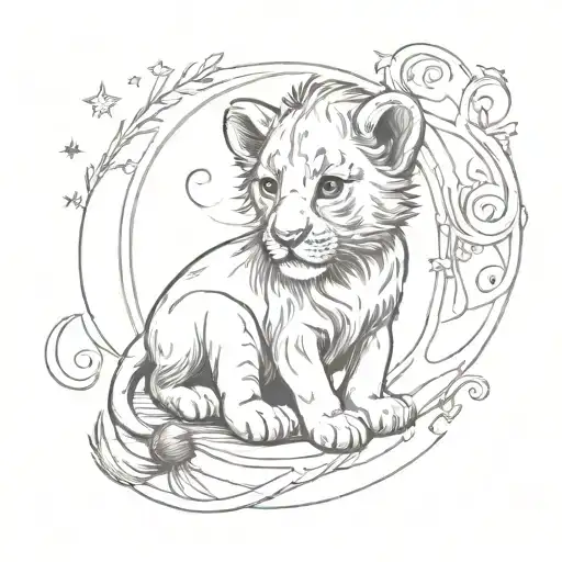 A Baby Lion With A Crescent Moon And Heartbeat Line Wrapping Around It
