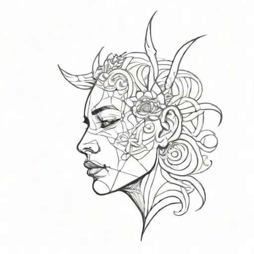 A Face Next To Which There Are Black Silhouettes