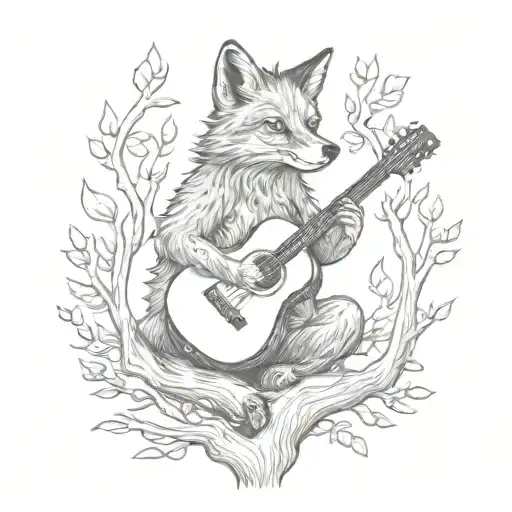 A Fox Playing A Guitar In A Tree