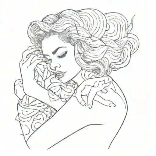 Woman Cuddling Herself In Black And White