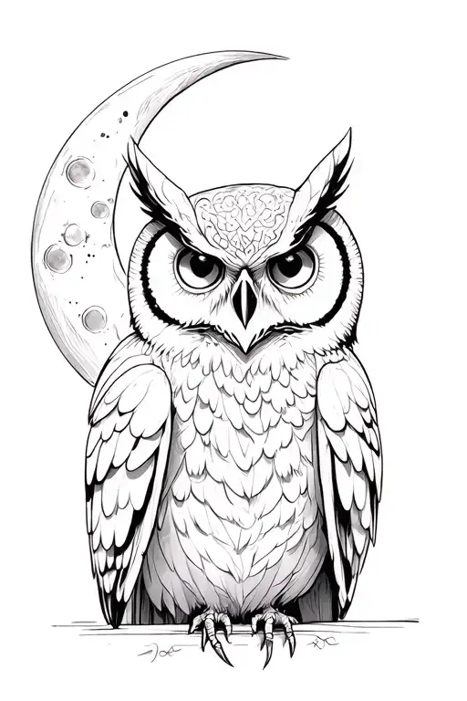 Owl With Skull And Moon