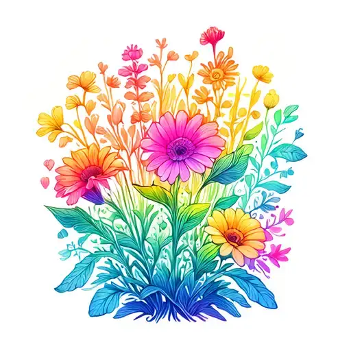 Rainbow Colors Flowers Growing