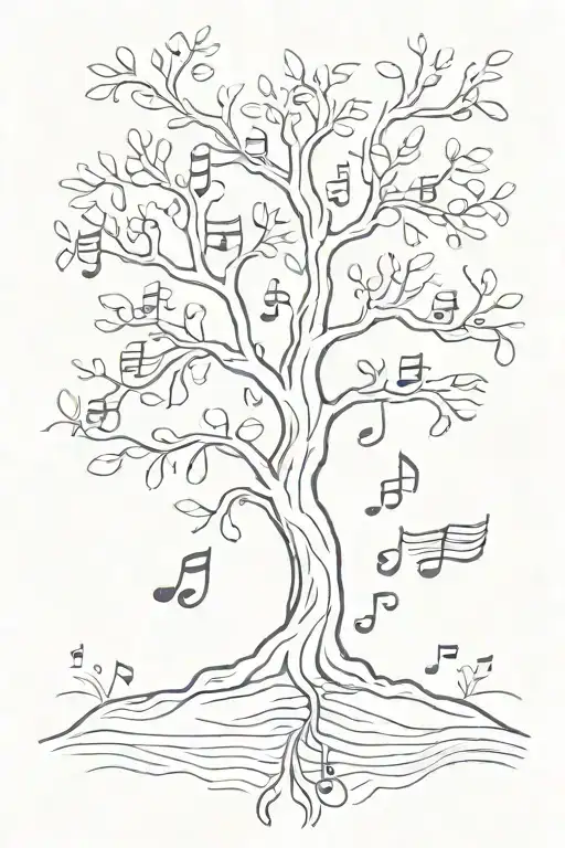 A Minimalist Tattoo Design Of A Tree With Musical Notes As Branches