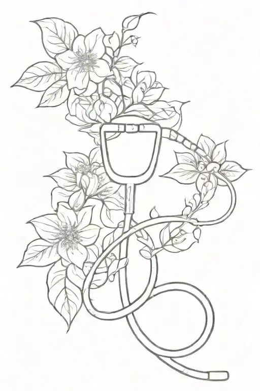 A Minimalist Tattoo Of A Stethoscope Intertwined With A Vine Of Flowers