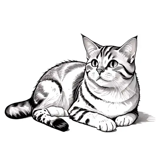 Cat Laying On The Ground