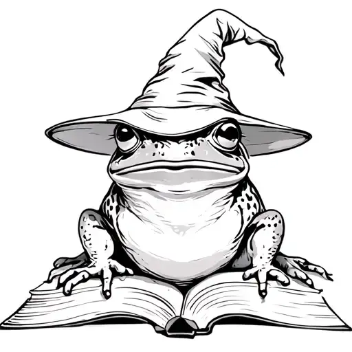 Frog With Wizard Hat And Wizard Book Open In Front