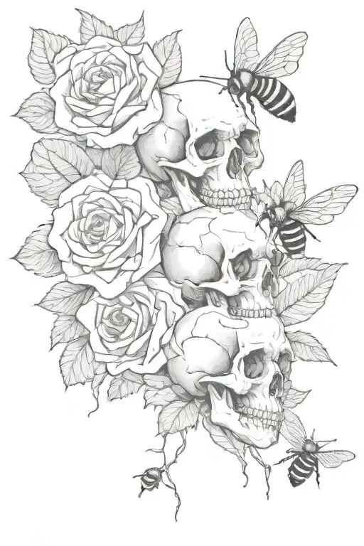 Skulls With Roses And A Bee