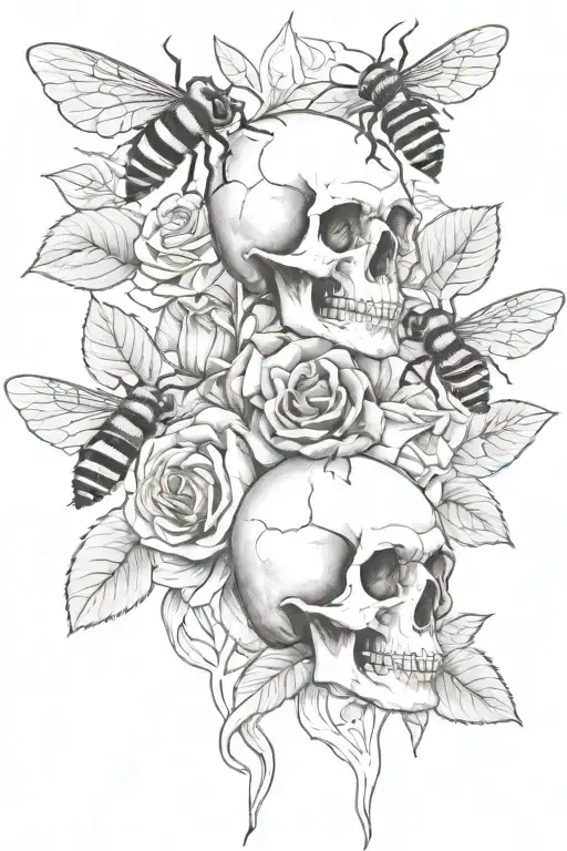 Skulls With Roses And A Bee