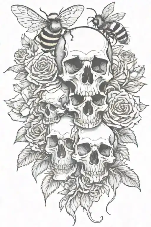Skulls With Roses And A Bee