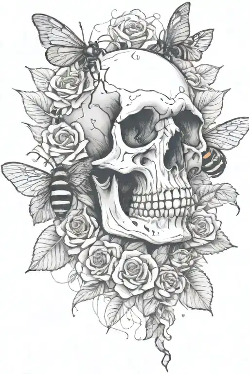Skull With Roses And A Bee