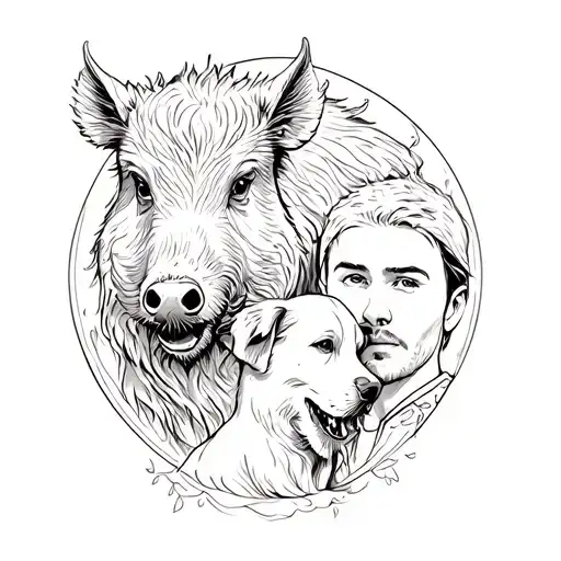 Boar With Man And Dog Hidden Inside