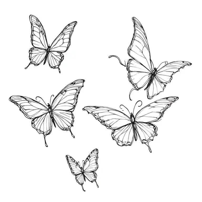 A Tattoo Side Amgle Of Butterfly Flying And Three Smaller Butterflies Flying In The Same Direction