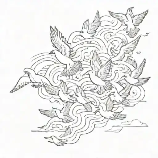 An Abstract Storm Cloud Morphing Into A Flock Of Flying Doves