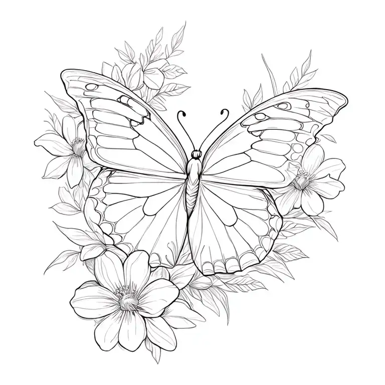 Butterfly And Flowers Surrounding
