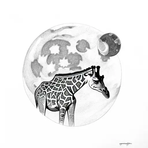 Giraffe With Moon And Leaves