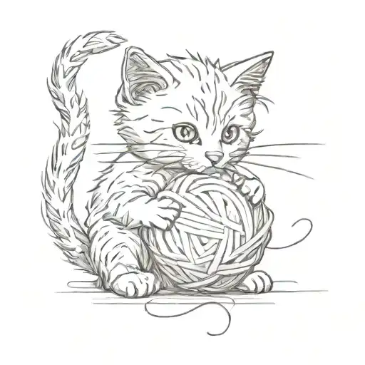 A Little Cat Playing With A Ball Of Wool