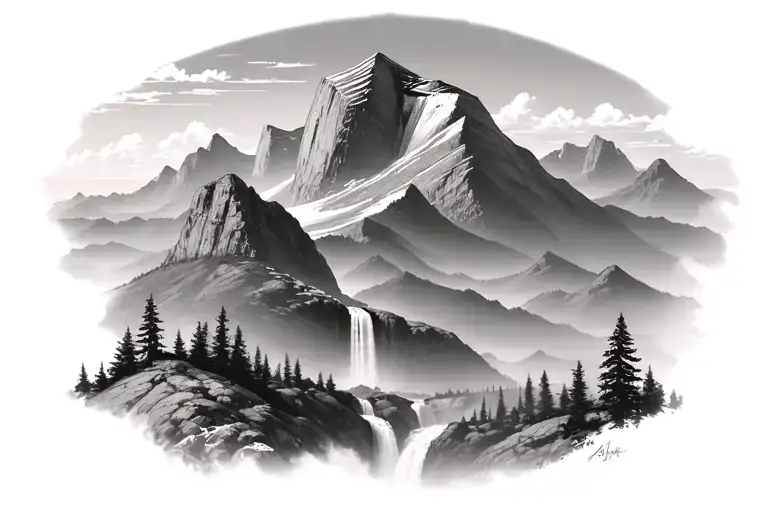 Badass Version Of Half Dome With A Trail Leading Up To It And A Waterfall Coming Off Half Dome