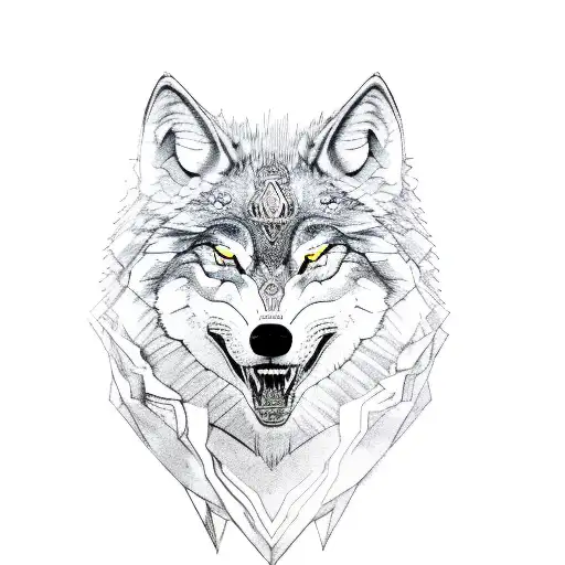 Fenrir's Full Wolf Body Bound In Golden Ribbon With Tyr's Hand In Its Mouth