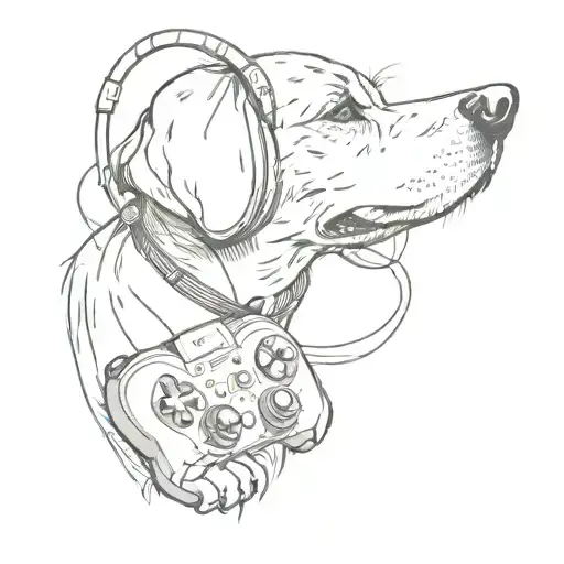 A Tattoo Of A Dog Wearing Headphones Playing A Video Game Controller